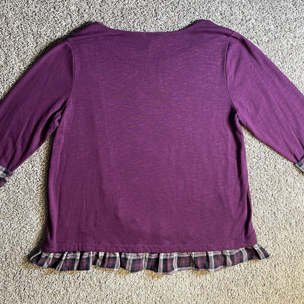 IN Studio Plaid Ruffle Top womens 1X blouse dark academia school girl plus siren - Picture 8 of 9